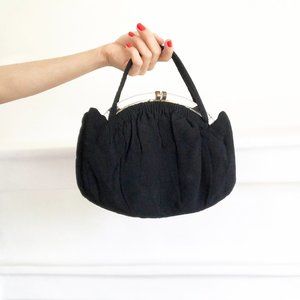 vintage 30s 40s black crepe lucite clasp purse bag